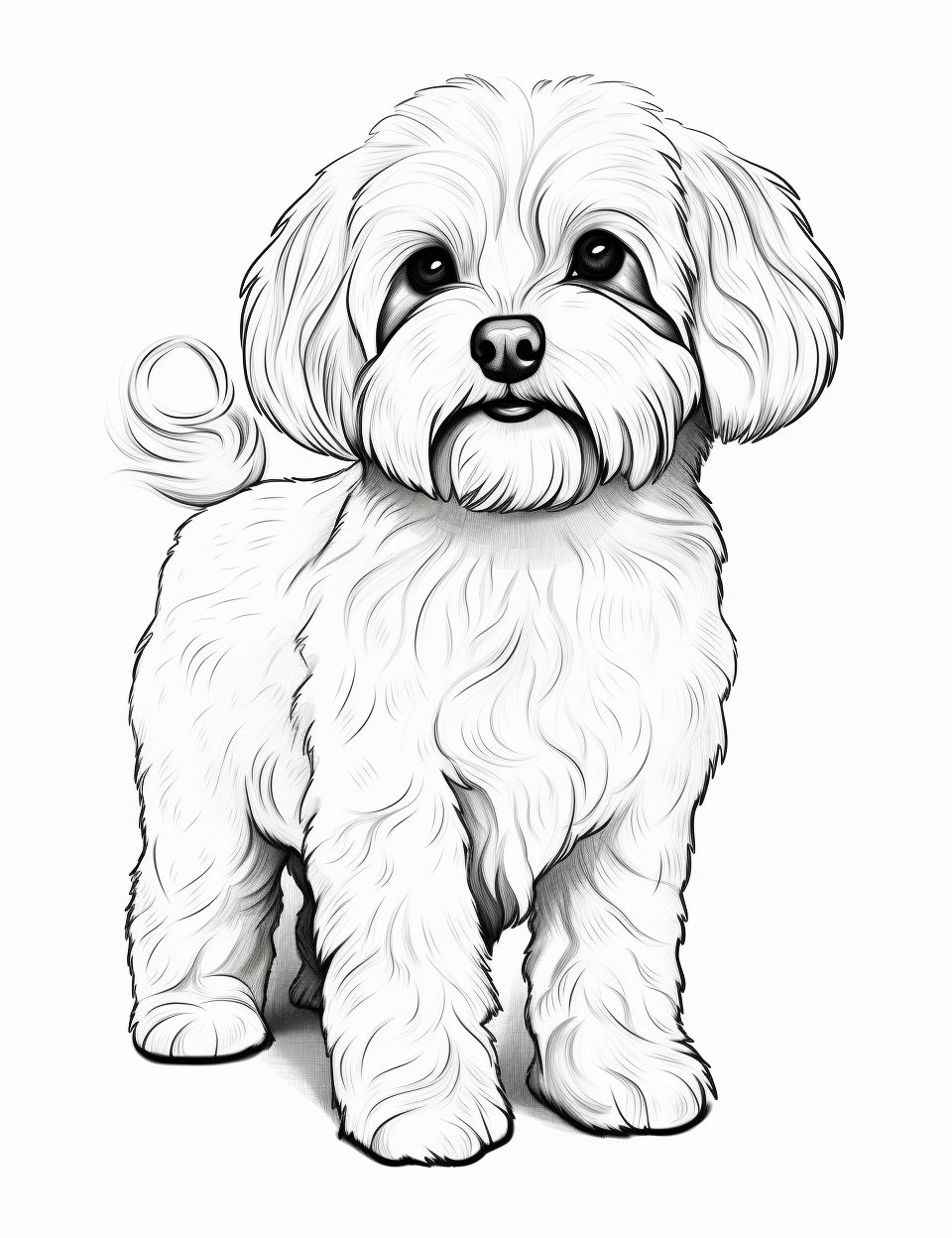 Maltipoo dog coloring page pet portrait dog coloring printable coloring page coloring for adult png instant download mercial use