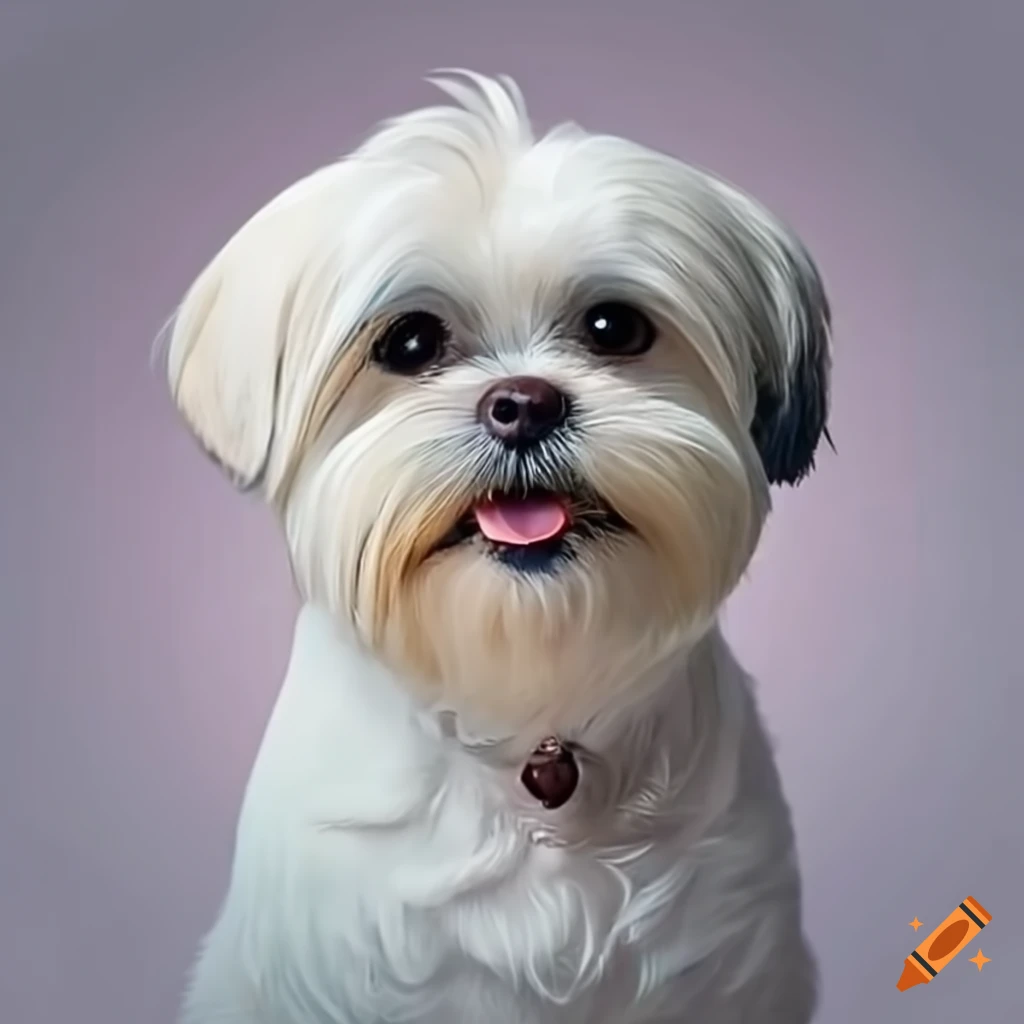 White maltese shih tzu dog short hair smiling on