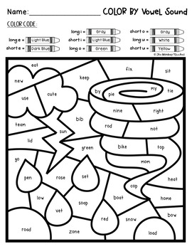 Long vowel and short vowel worksheets color by code phonics tpt