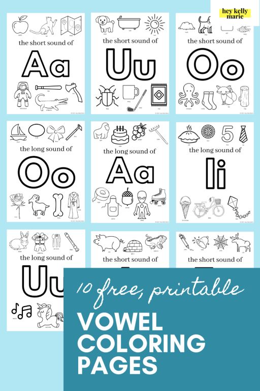 Free printable vowel coloring pages with short and long sounds