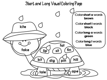 Short and long vowel coloring worksheets