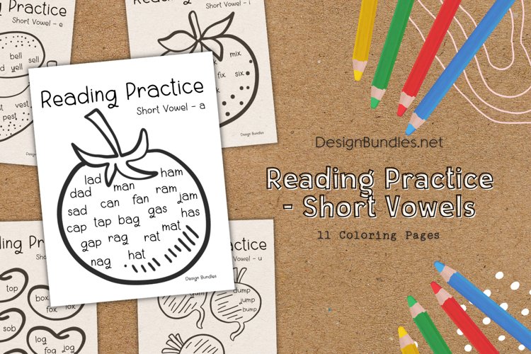 Reading practice short vowels educational coloring pages