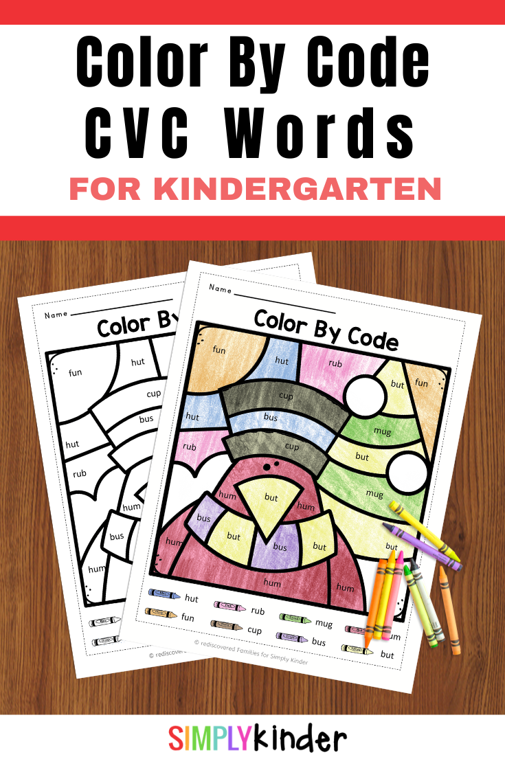 Free winter color by code worksheets cvc words