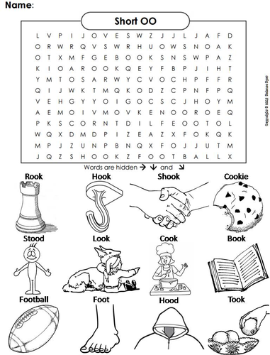 Short oo vowel team phonics worksheet digraphs word search coloring sheet teaching resources