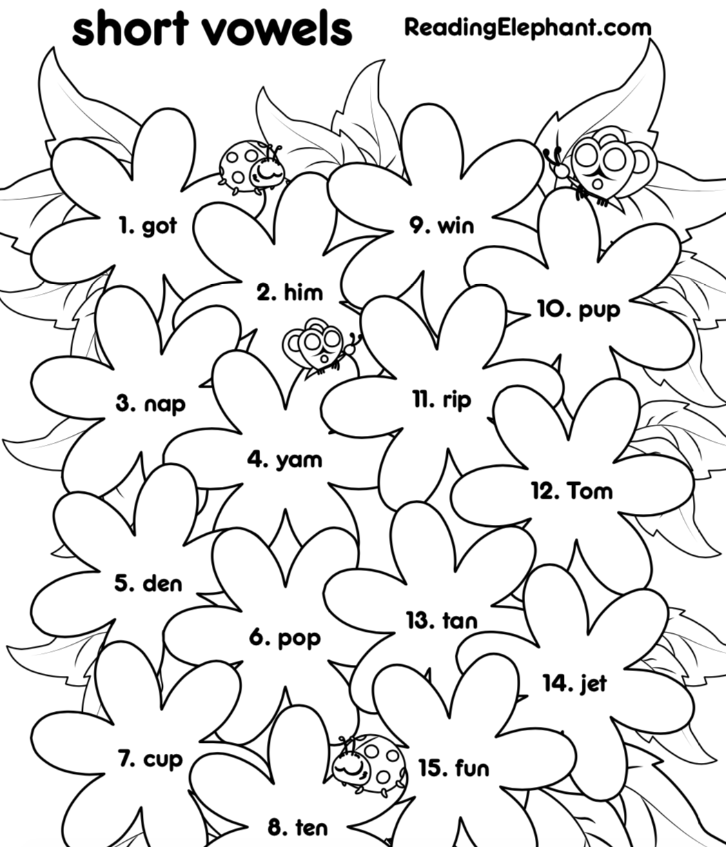 Short vowel worksheets for kindergarten flowers pdf