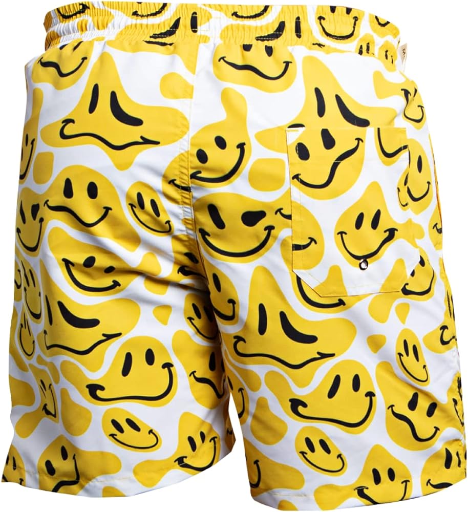 Mucha happy faces mens swim trunks quick dry beach shorts with side pockets and mesh lining small happy faces clothing shoes jewelry