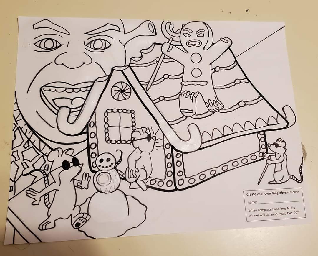 My girlfriend entered a christmas coloring contest at her work shrek style rpics