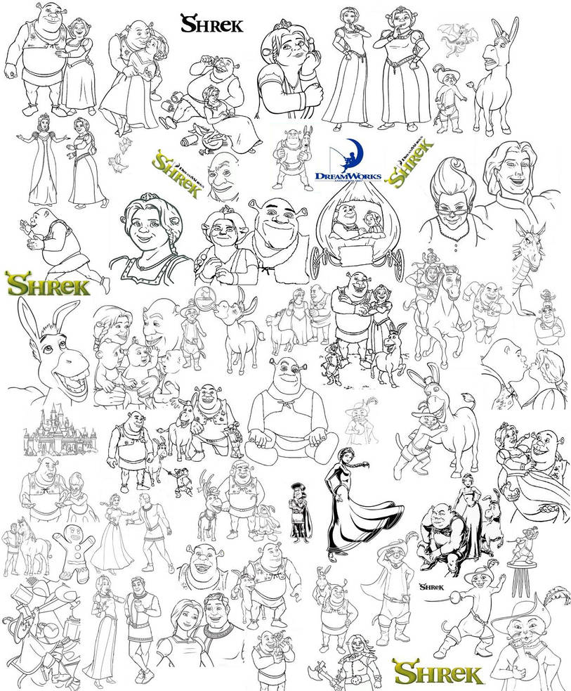 Shreks coloring page collage by catgal on