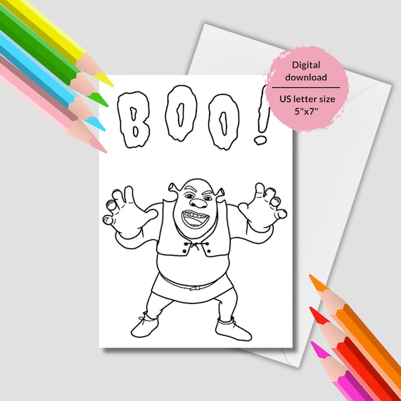 Printable shrek halloween coloring pages shrek coloring pages colouring shrek craft shrek halloween cards instant download shrek cards