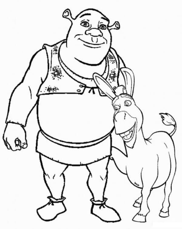 Drawing shrek and donkey coloring page