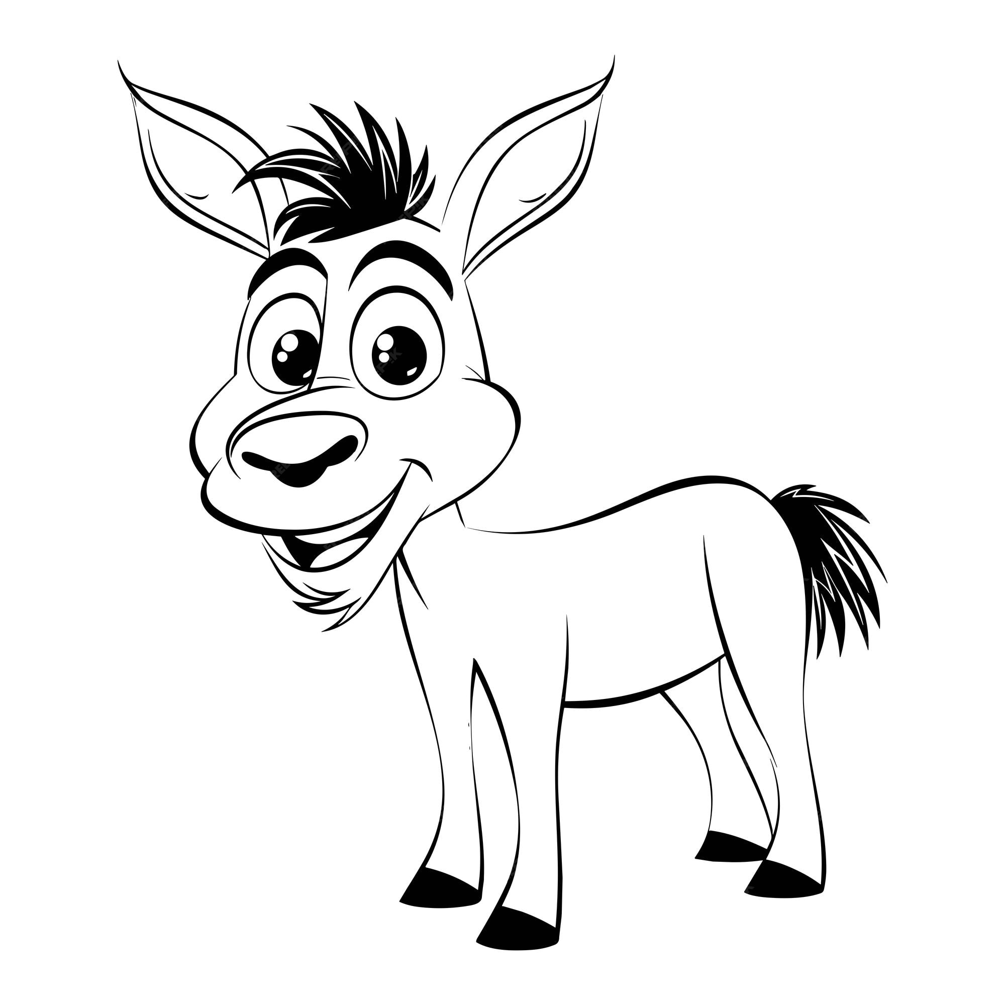 Premium vector cute donkey coloring pages