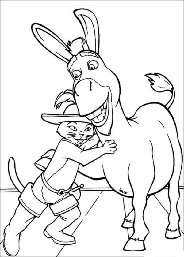 Funny donkey with cat coloring page