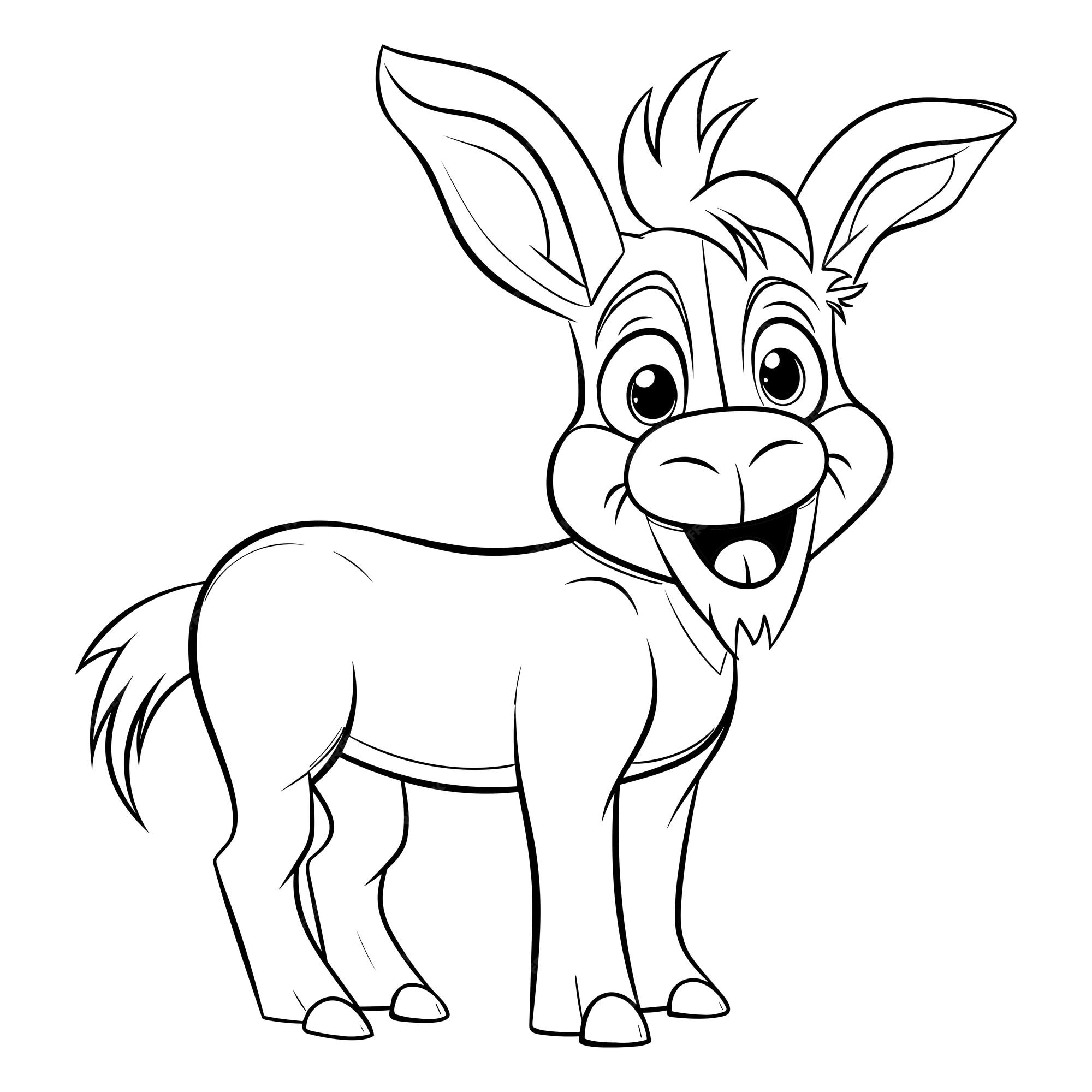 Premium vector cute donkey coloring pages