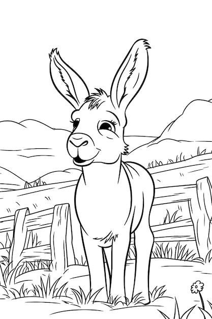 Premium vector cute baby donkey coloring page