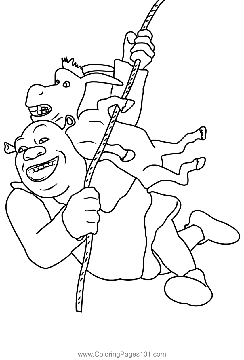 Shrek and donkey coloring page for kids