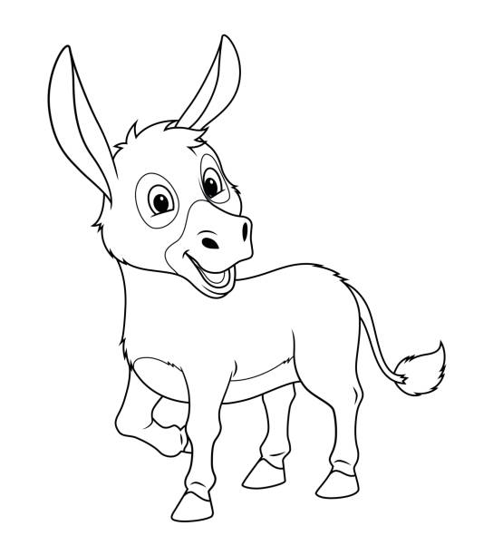 Little donkey cartoon animal illustration bw stock illustration