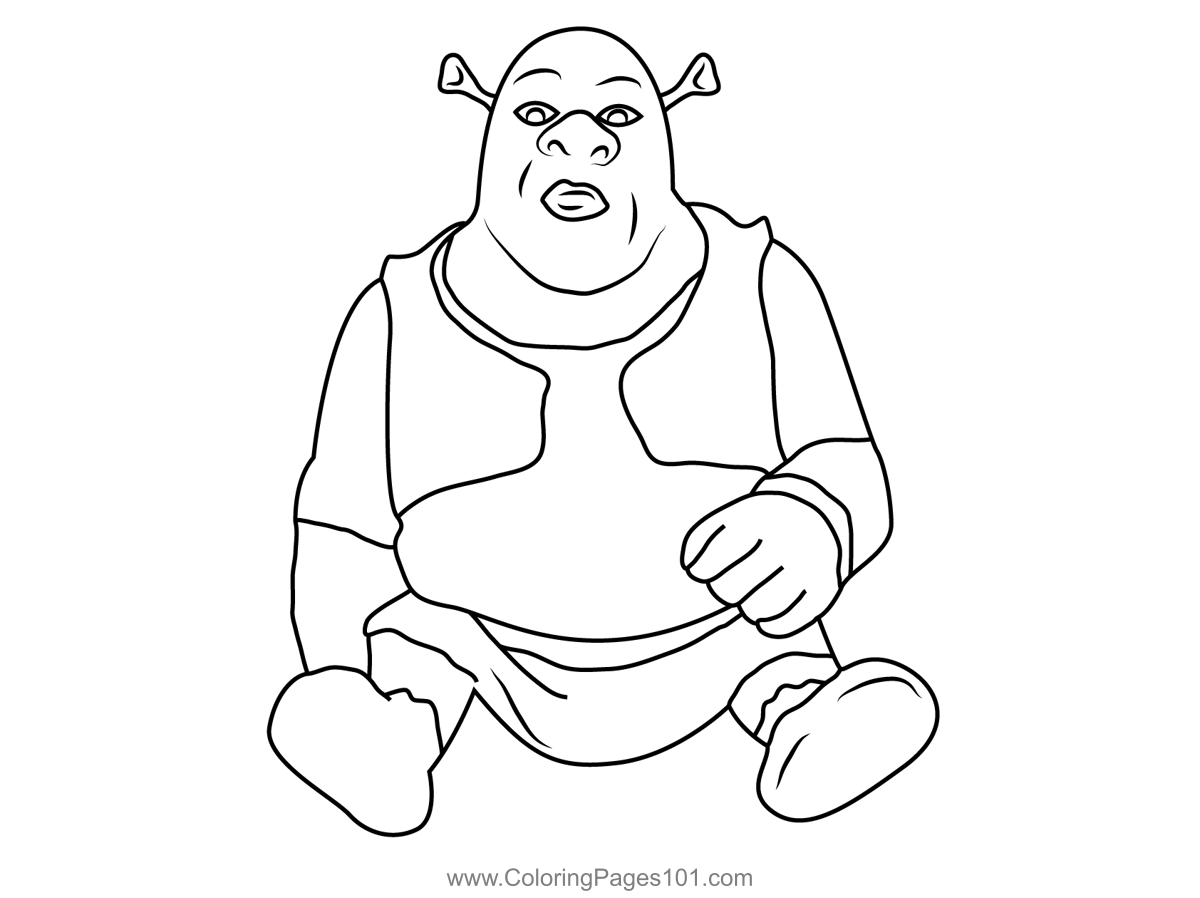 Shrek sitting coloring page for kids