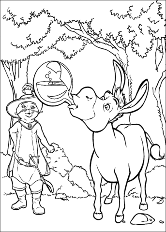 Donkey is drinking the potion coloring page free printable coloring pages