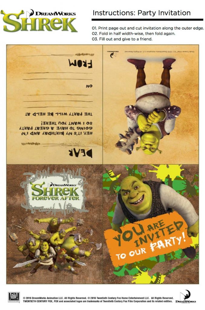 Free printable shrek party invitation