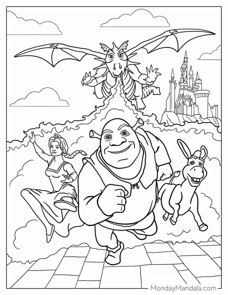 Shrek coloring pages free pdf printables