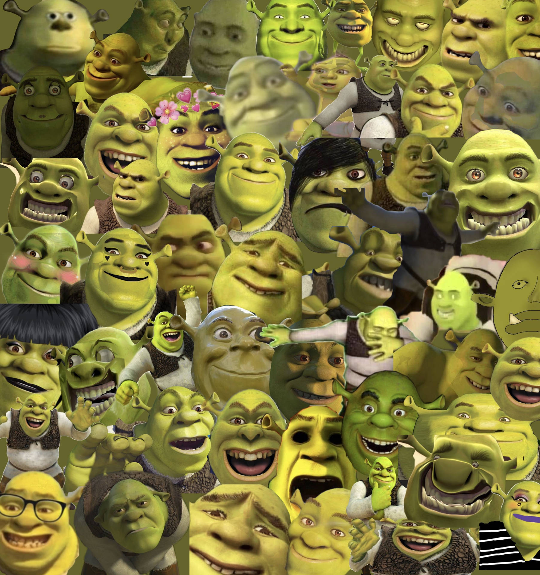 Download shreks head collage wallpaper