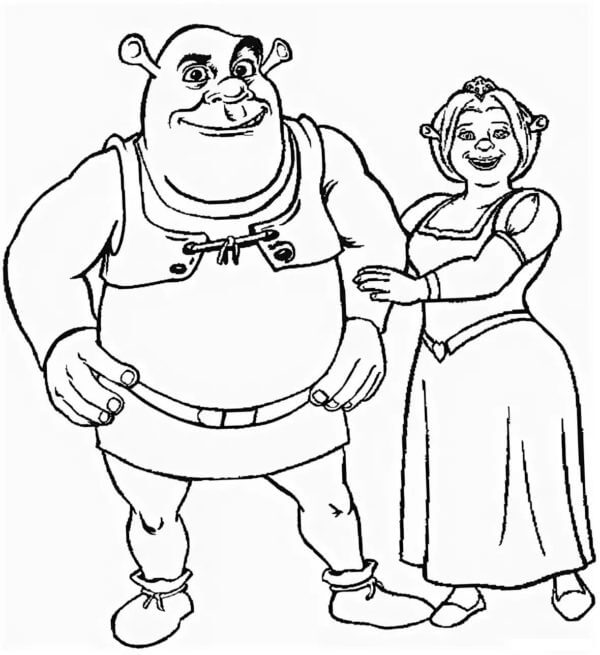 Drawing shrek with fiona coloring page