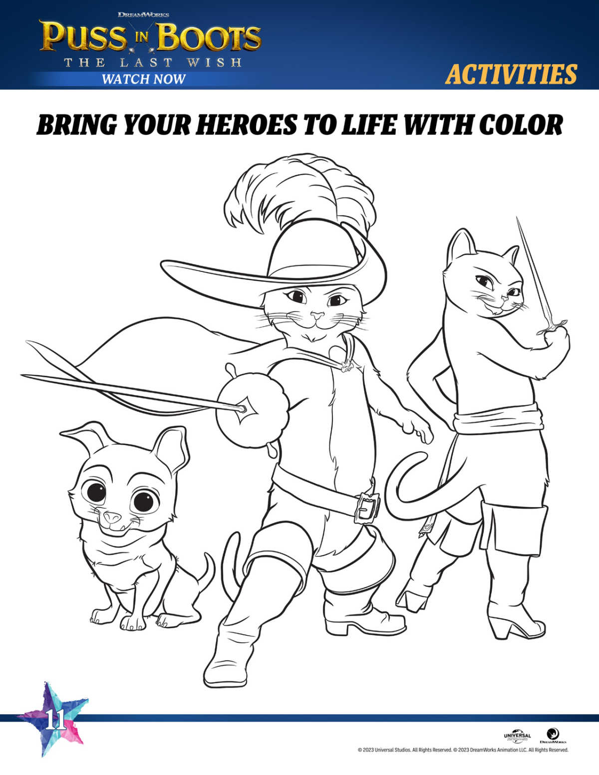 Puss in boots characters coloring page