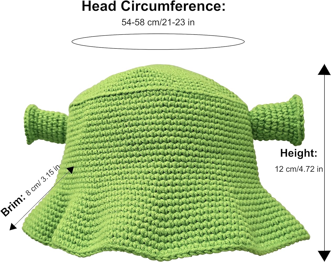 Union power knitted bucket hat shrek hats with ears adult halloween costume kid cosplay prop handmade crochet hat gift adult green clothing shoes jewelry