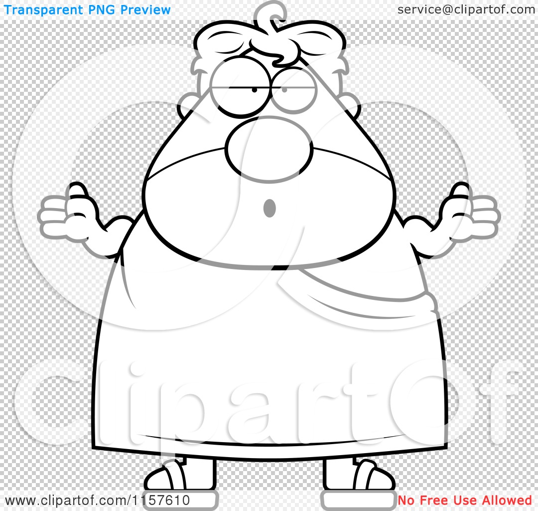 Cartoon clipart of a black and white plump frat man shrugging