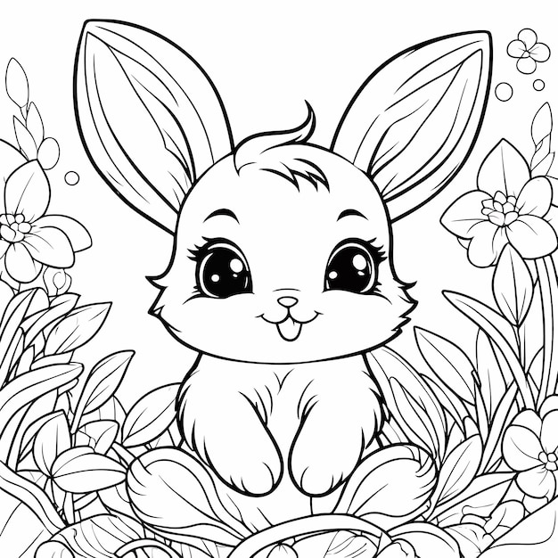 Premium vector coloring page for kids cudly baby kid fairy bunnys cute fluffy cartoon style thick lines