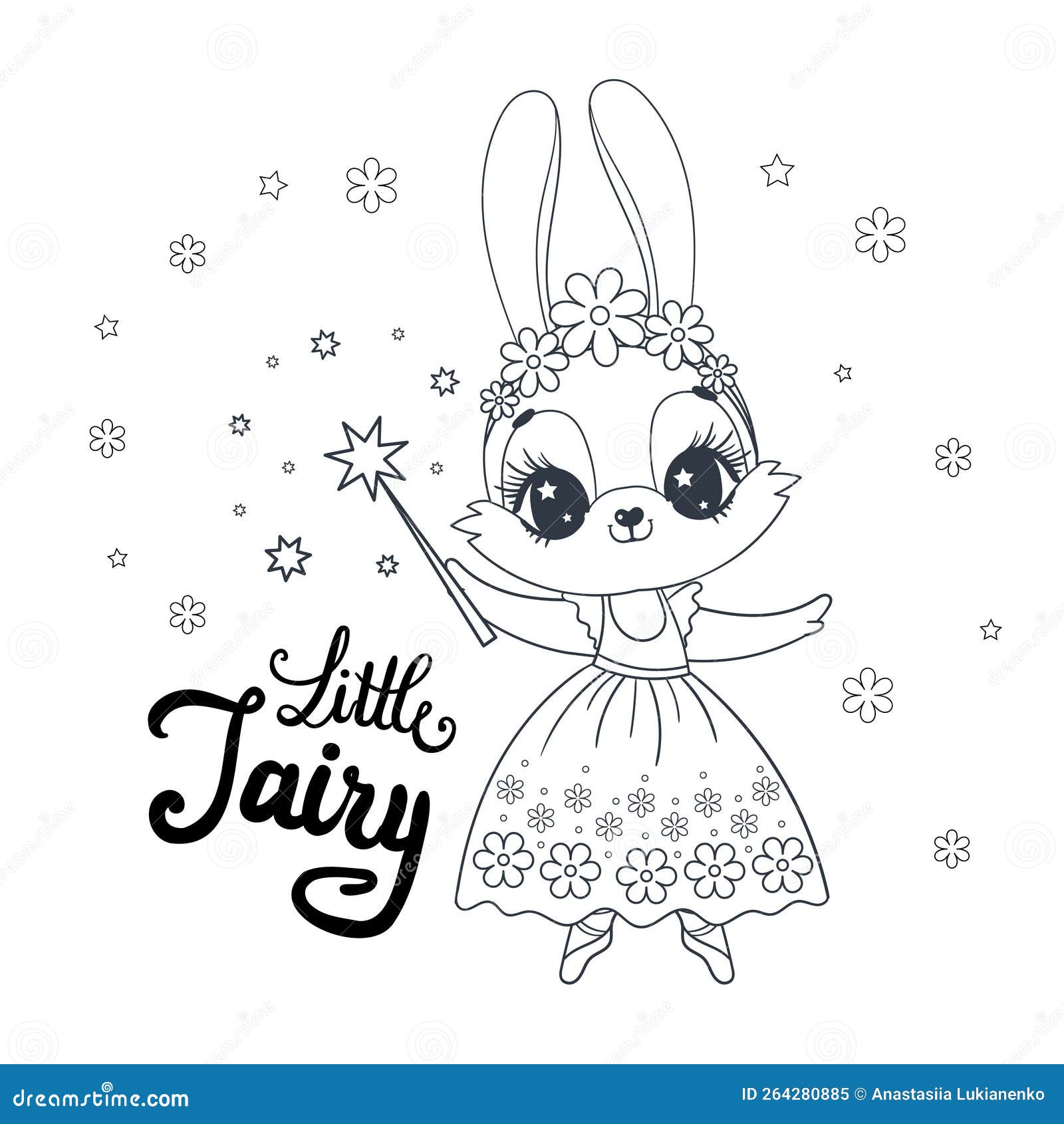 Fairy bunny coloring book black and white linear image vector stock vector