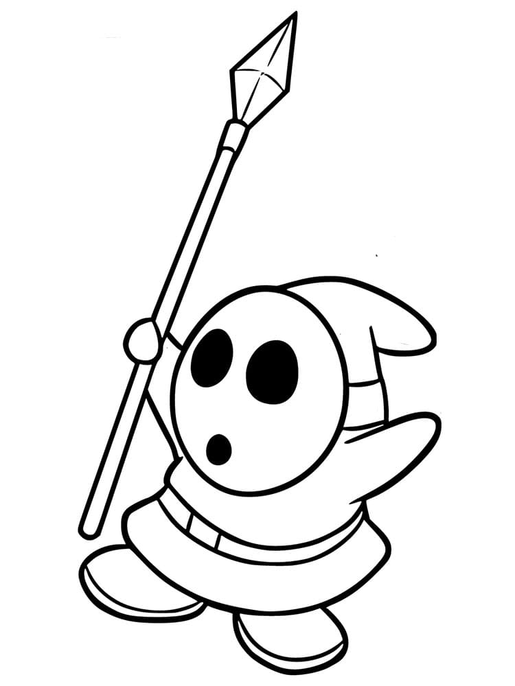 Shy guy with spear coloring page