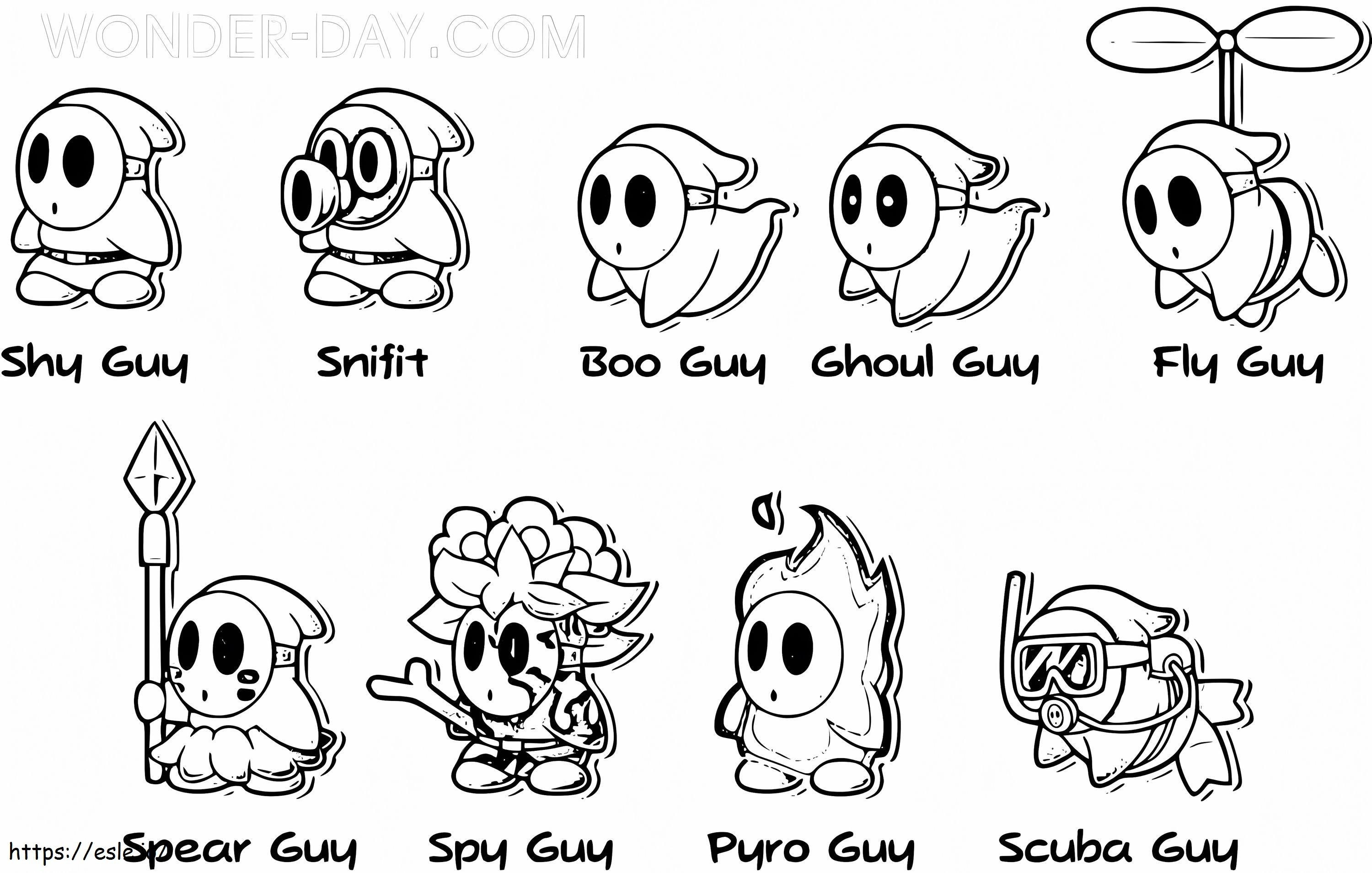 Shy guys mar coloring page