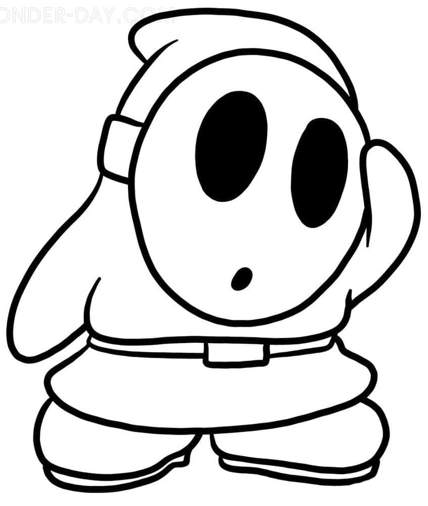 Shy guy mario for free coloring page