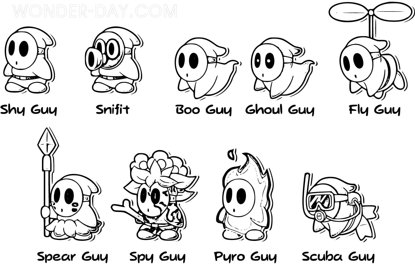 Shy guy mario coloring pages wonder day â coloring pages for children and adults