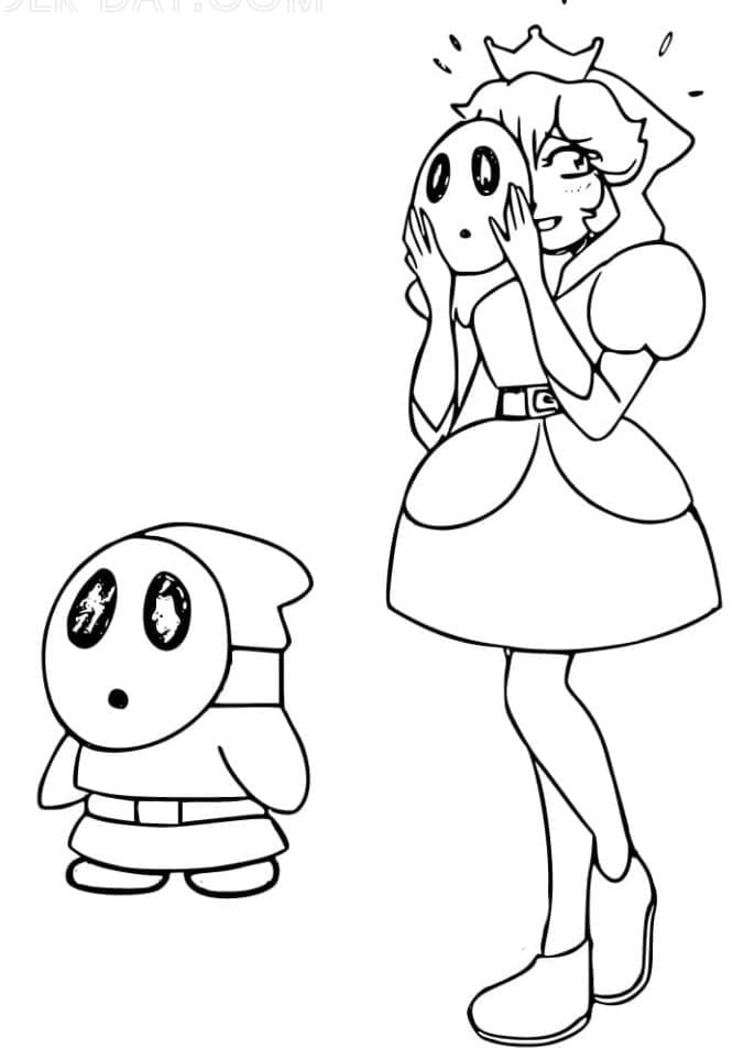 Shy guy mario for free coloring page