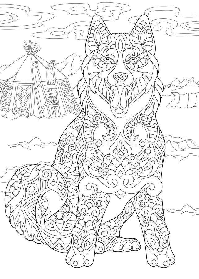 Zentangle siberian husky dog stock vector