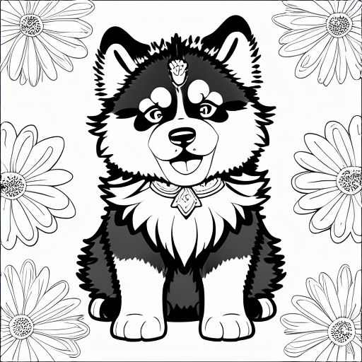 Coloring page of a puppy siberian husky