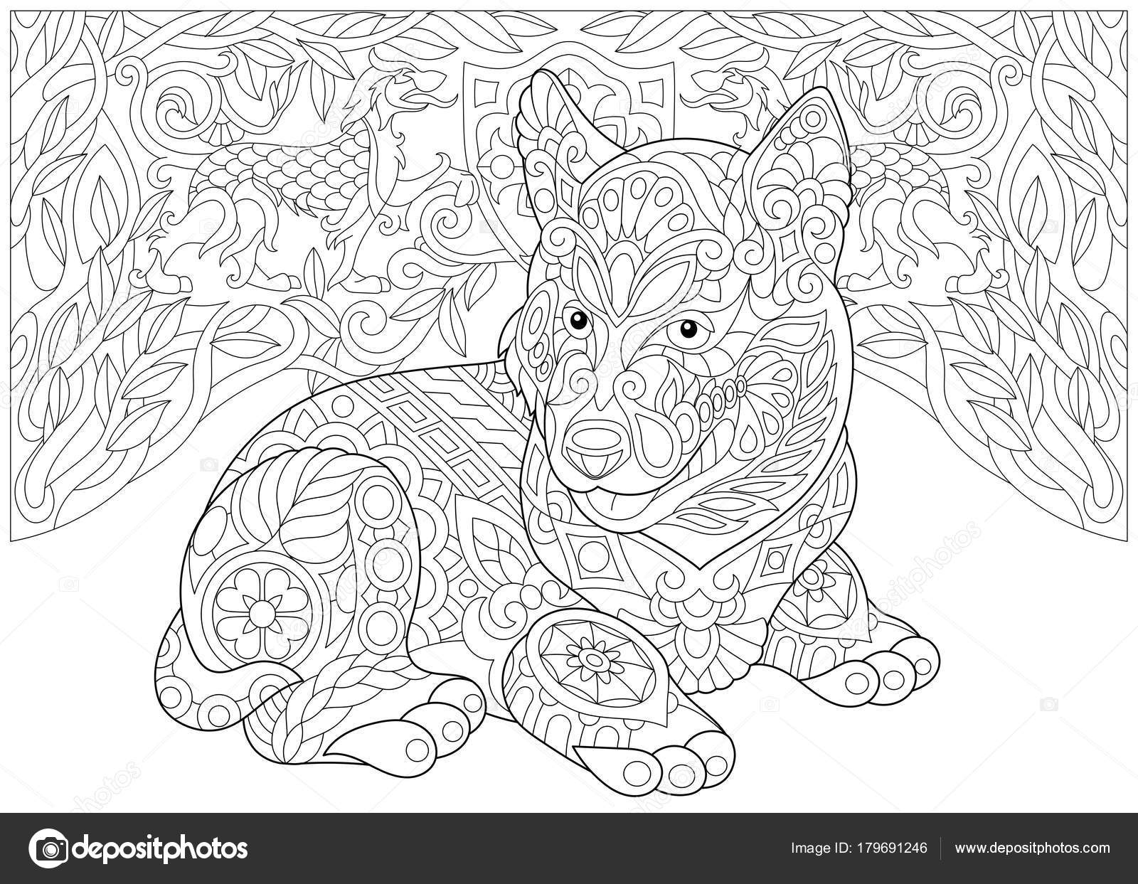 Zentangle siberian husky and heraldic dogs stock vector by sybirko