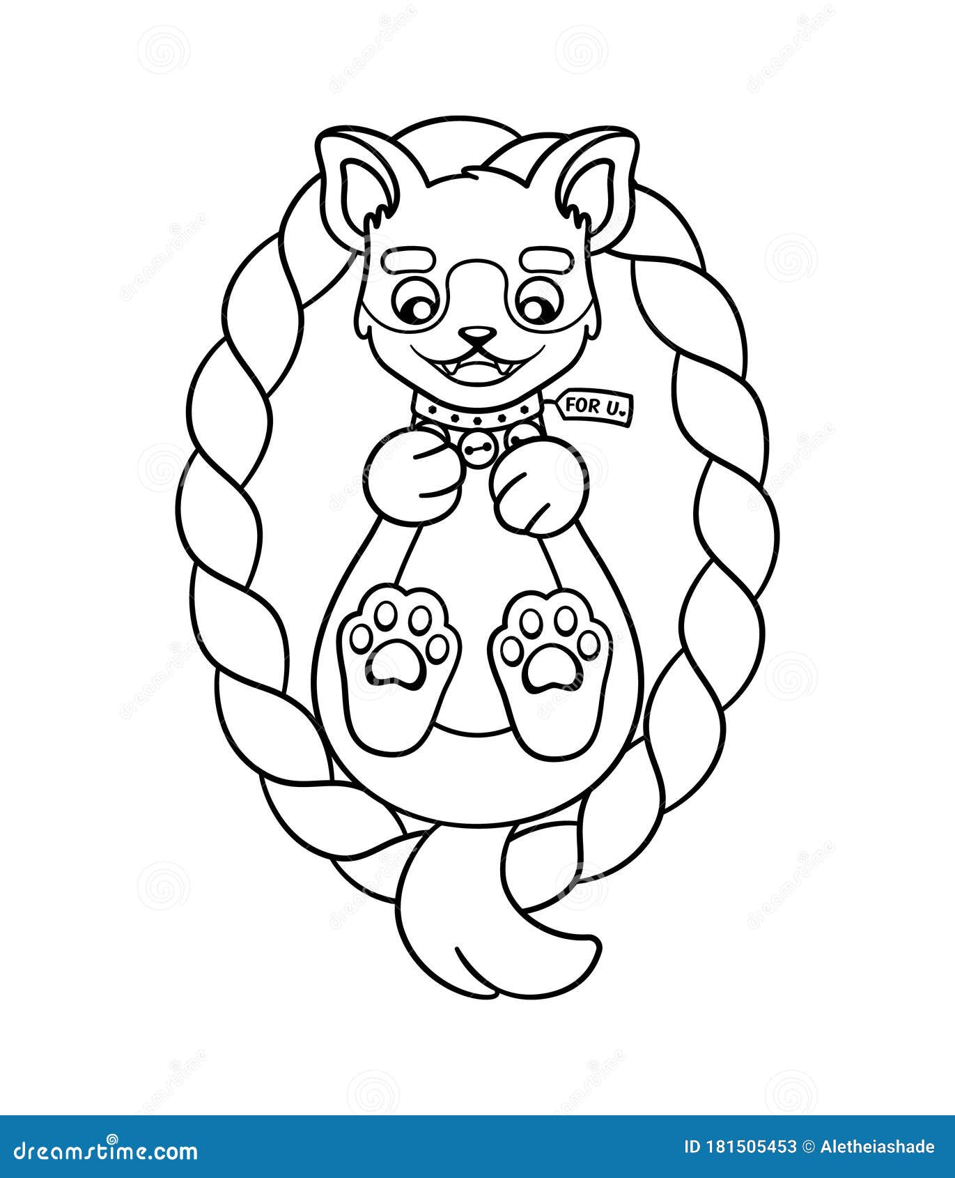 Cute siberian husky dog puppy on a gift basket cartoon vector illustration coloring book page design stock vector