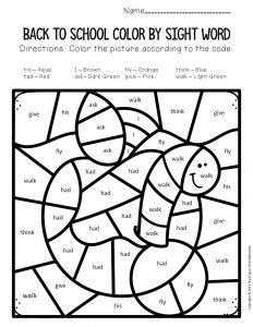 Color by sight word back to school first grade worksheets