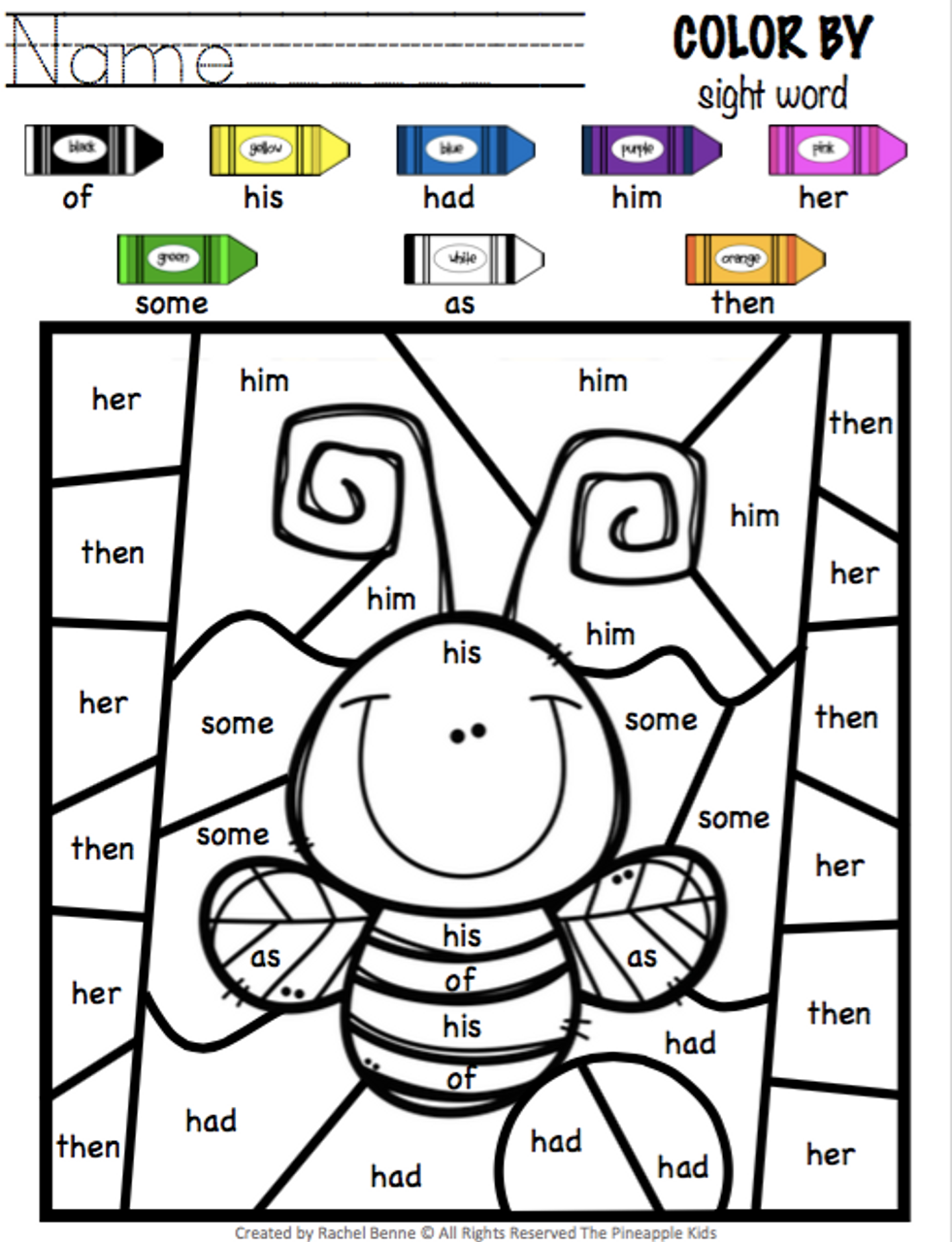 Color by sight word dolch first grade sight words