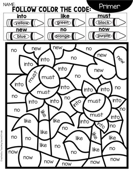 Fall sight word coloring sheets with primer words