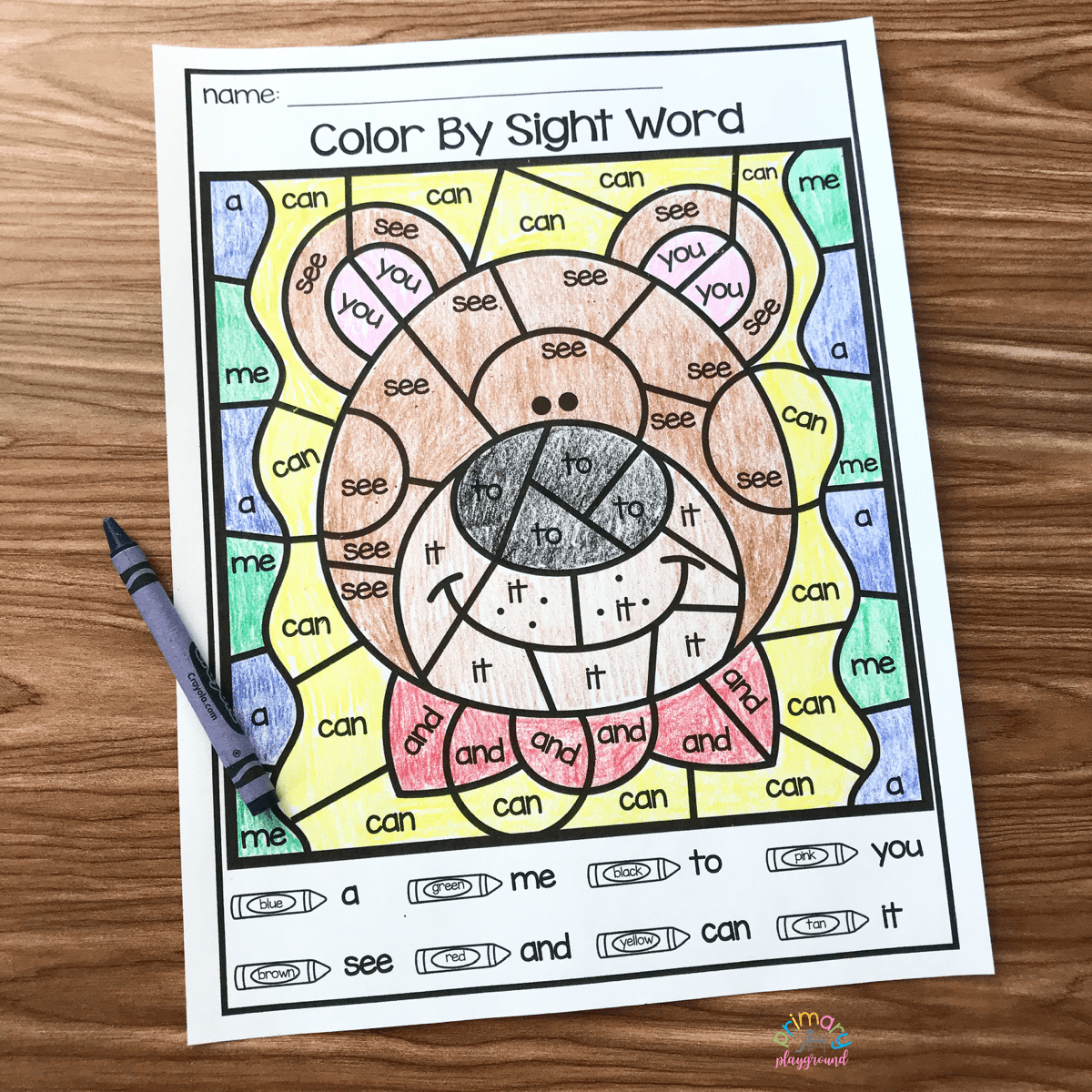 Free printable color by code sight words