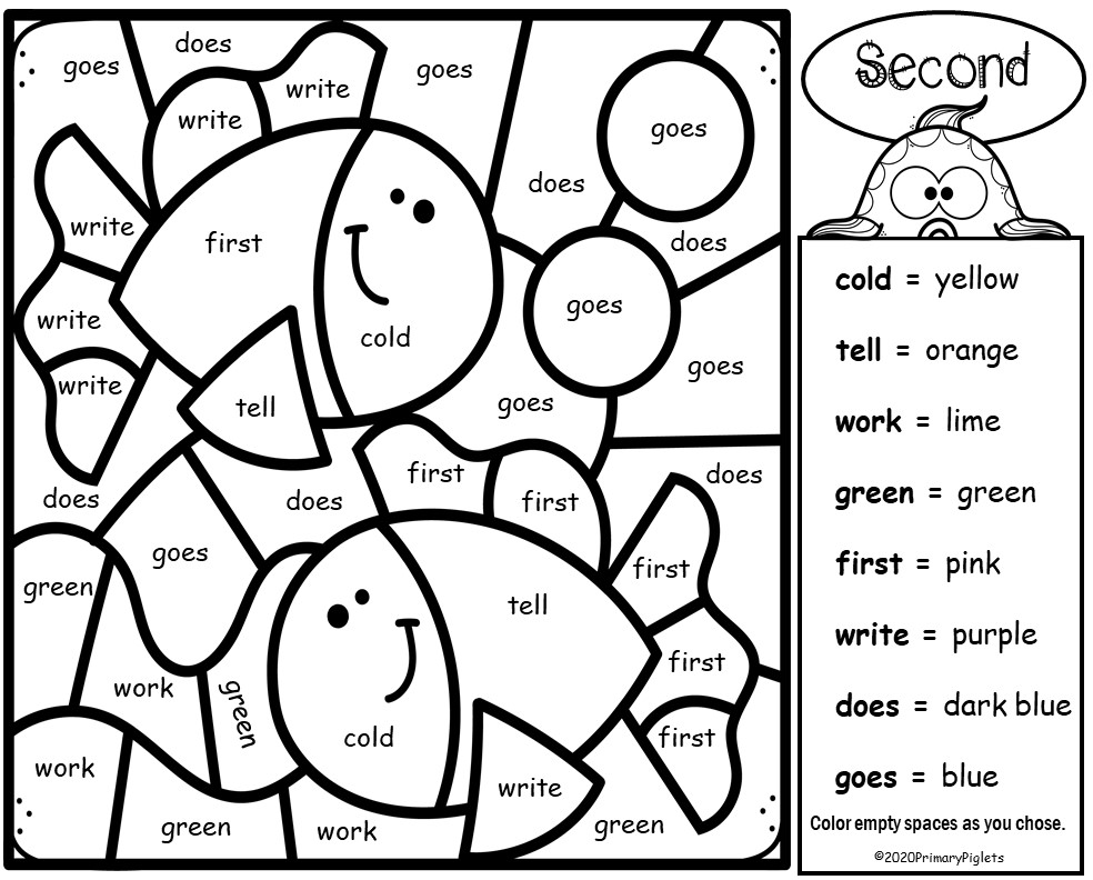 Color by sight words first grade l second grade pets bundle made by teachers