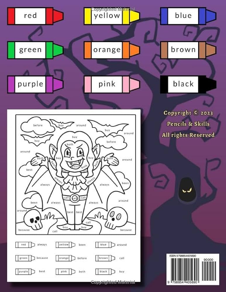 Halloween color by sight words for kids ages