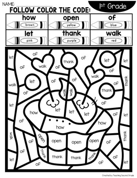 February color by sight words st grade words by teaching second grade