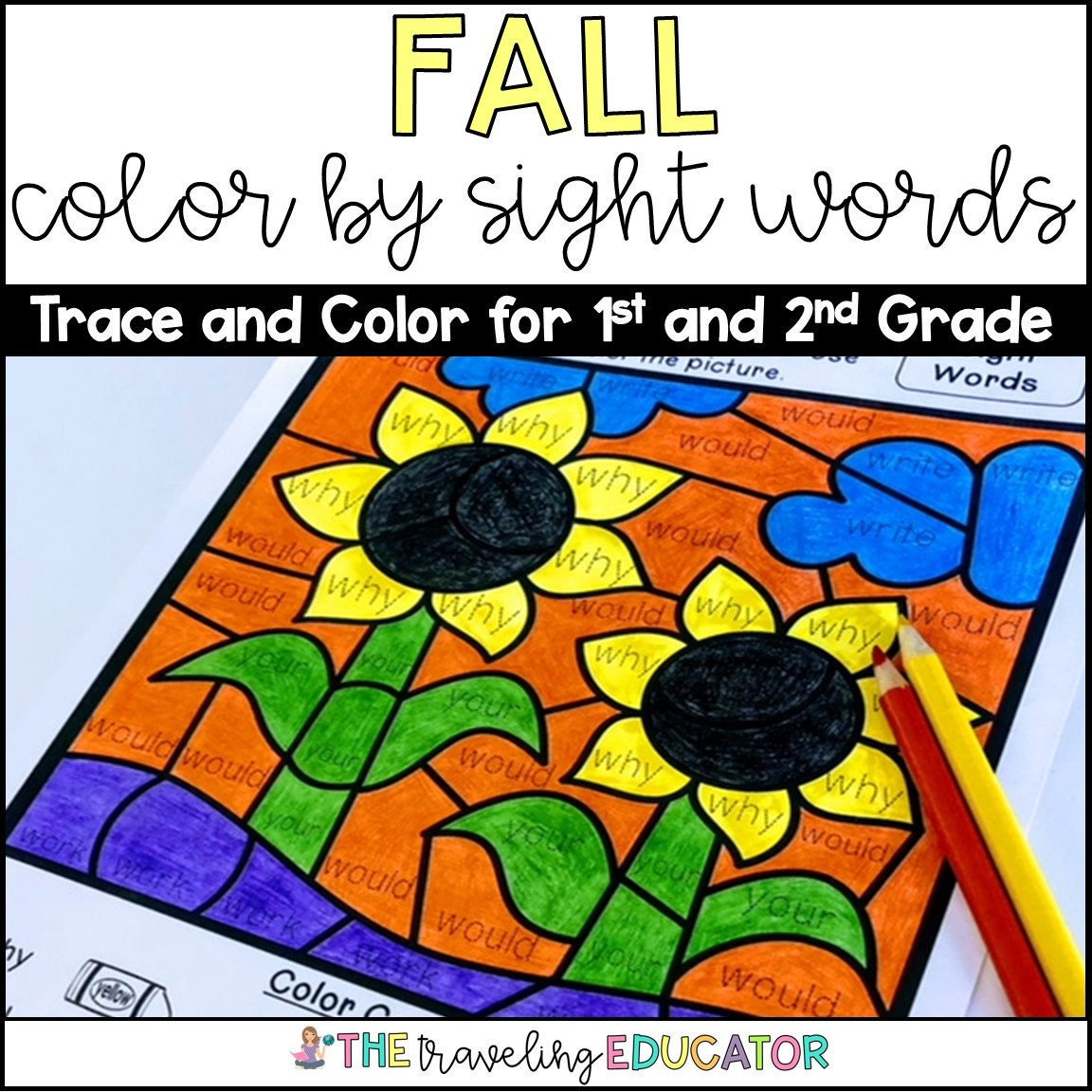 Fall coloring pages for kids color by sight words for st and nd grade color by code
