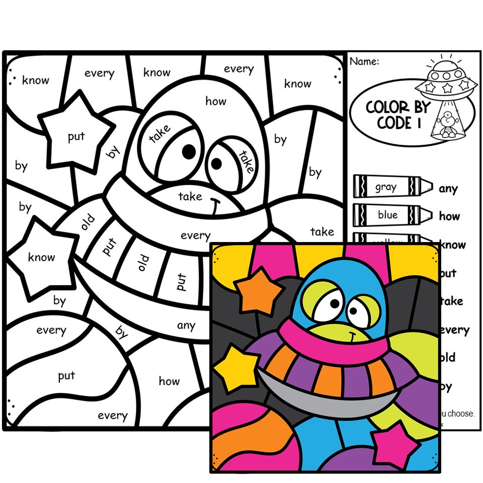 Color by sight words color by code sight words first grade sight words first grade color by code coloring sheets