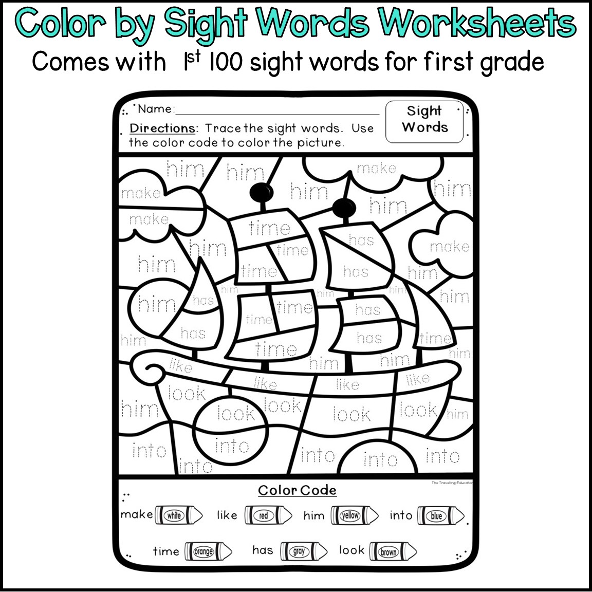 Thanksgiving coloring pages color by sight words for st grade made by teachers